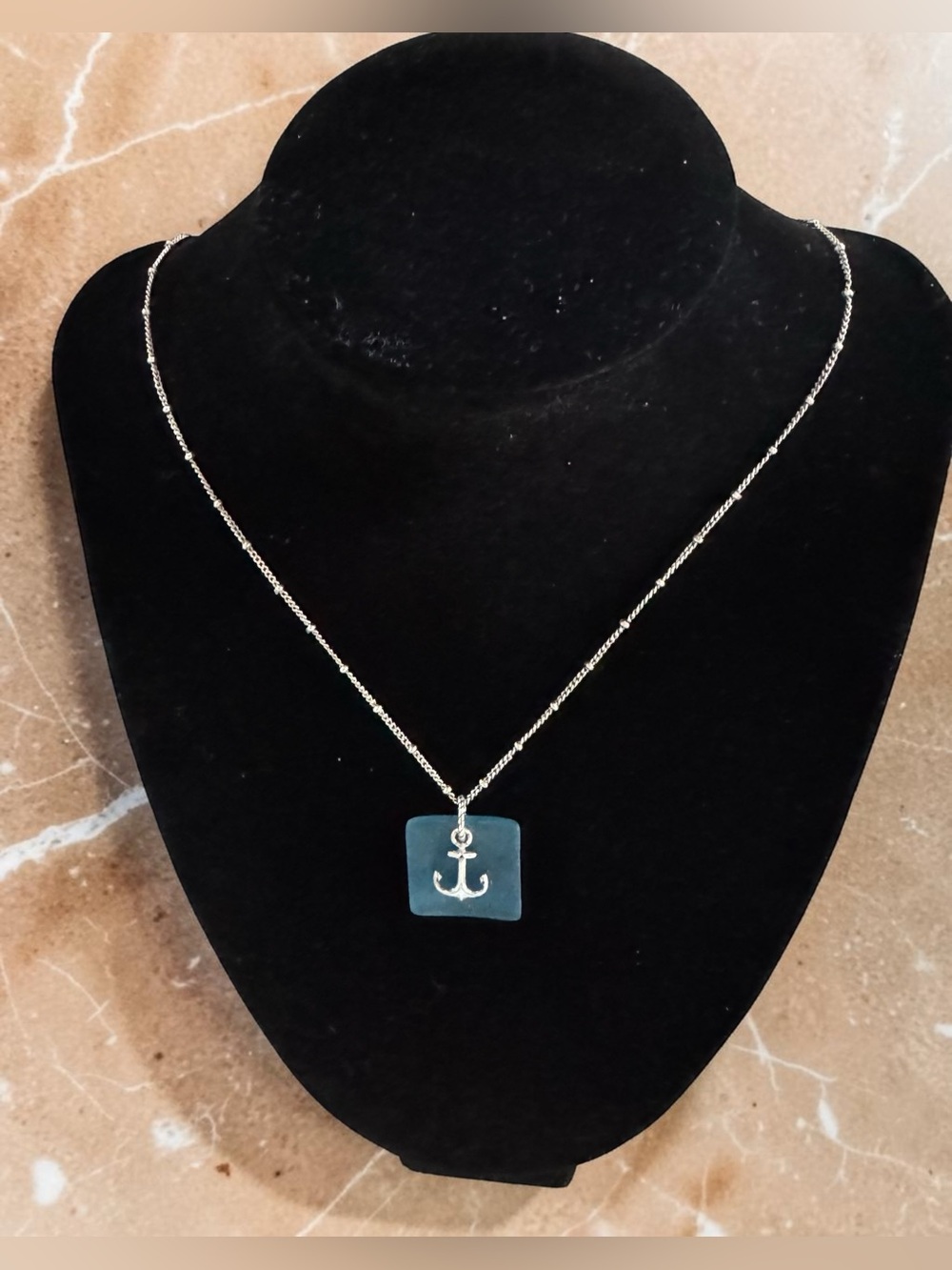 Brighton SEA SHORE GLASS Anchor
Pendant Necklace - BLUE &
SILVER